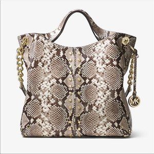 Michael Kors Astor Studded Leather Carryall Large Satchel Bag Snakeskin